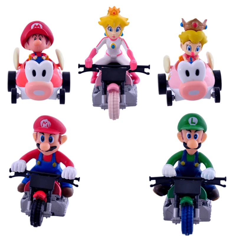 5pcs/lot Super Mario Bros Kart Pull Back Cars Mario Luigi Princess