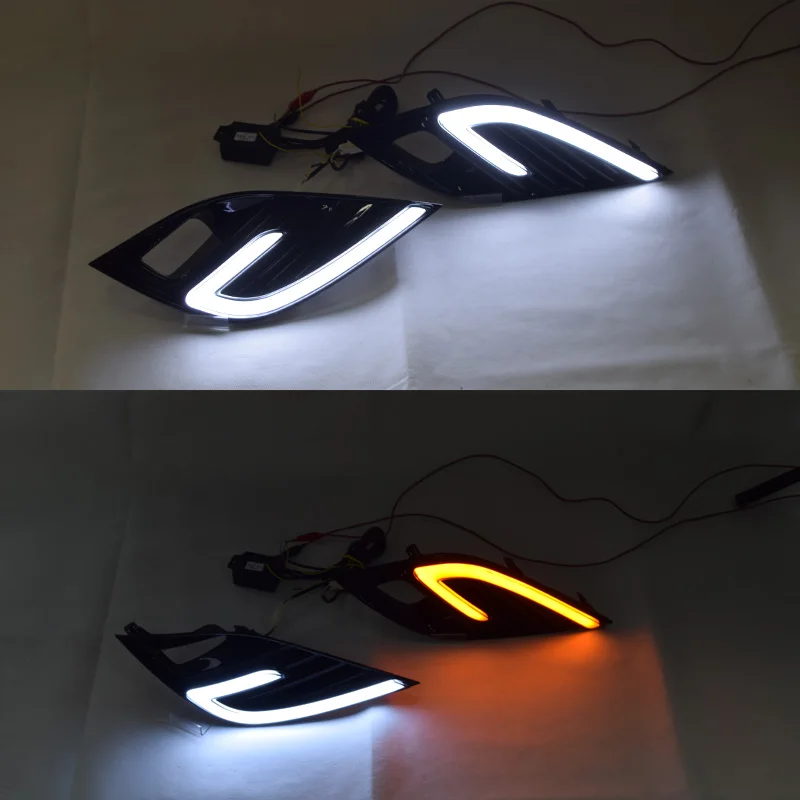 QINYI led drl дневные ходовые огни для Toyota Camry 2018 с желтым поворотом и беспроводным