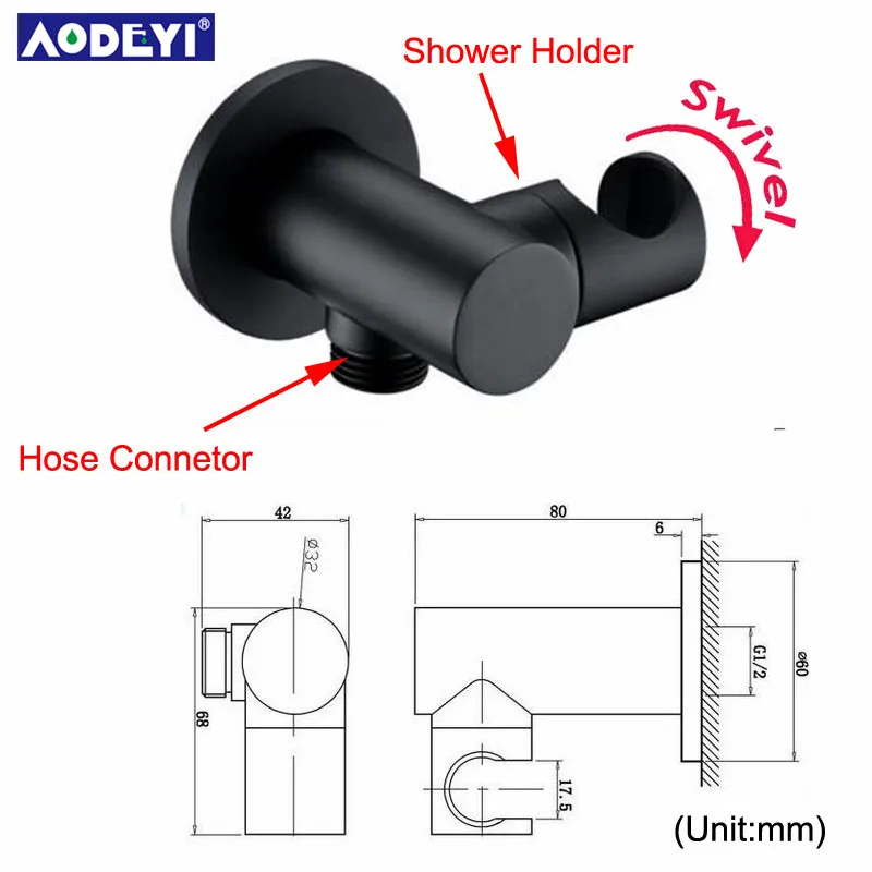 AODEYI латунь черный ручной набор для ванной комнаты переключателем Душ смеситель клапан и держатель для душа шланг экономии воды насадки для