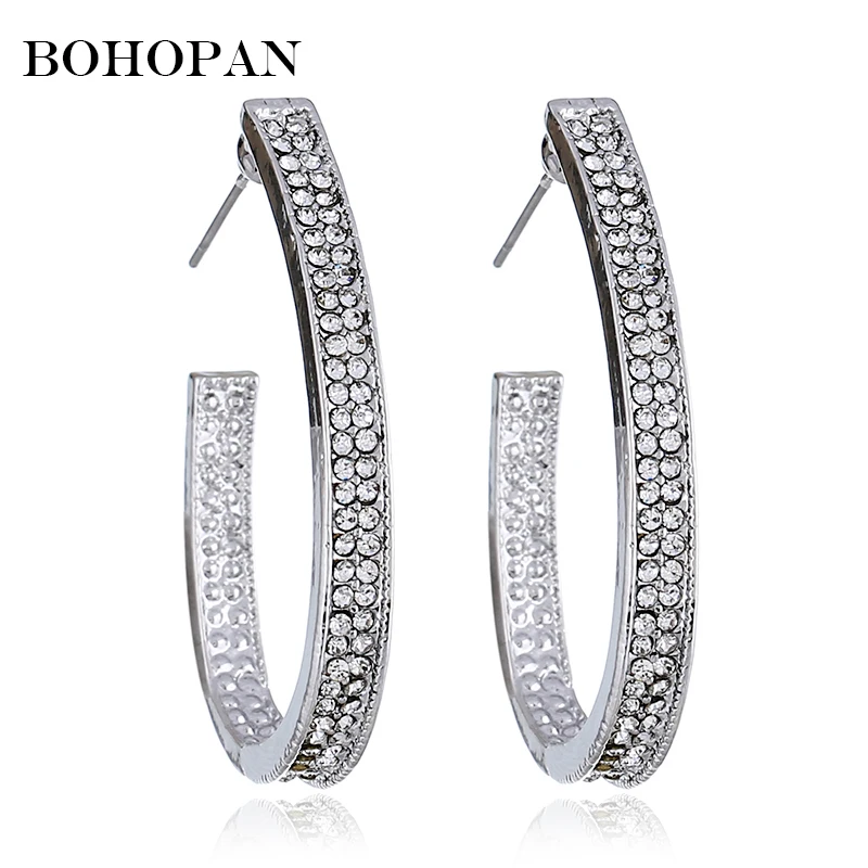 

Trendy Simple Circle Round Metal Statement Hoop Earrings For Women Inlay Zirconia Gold Silver brincos Party Jewelry Accessories