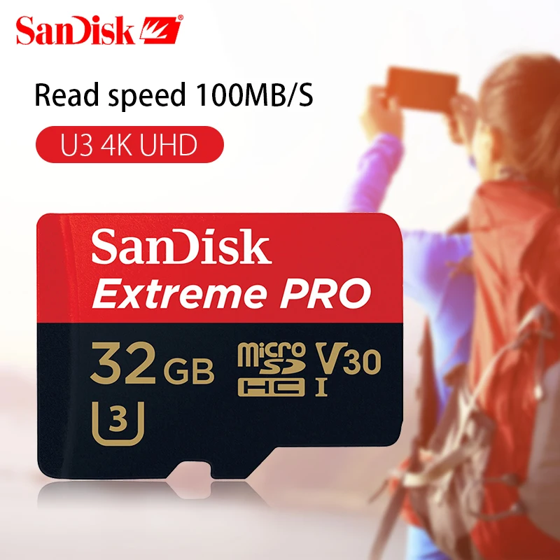 Двойной Флеш-накопитель SanDisk Extreme PRO карты памяти 32 Гб узнать Скорость до 100 МБ/с. microSDHC/micro SDXC UHS-I микро SD карты U3 V30 в формате 4K UHD