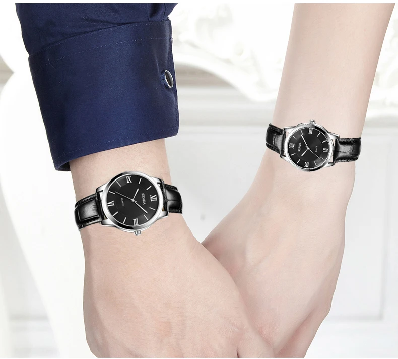 SENDA мужские и женские деловые пара кварцевых часов Reloj водонепроницаемые мужские наручные часы кожаный ремешок женские часы Montre платье часы