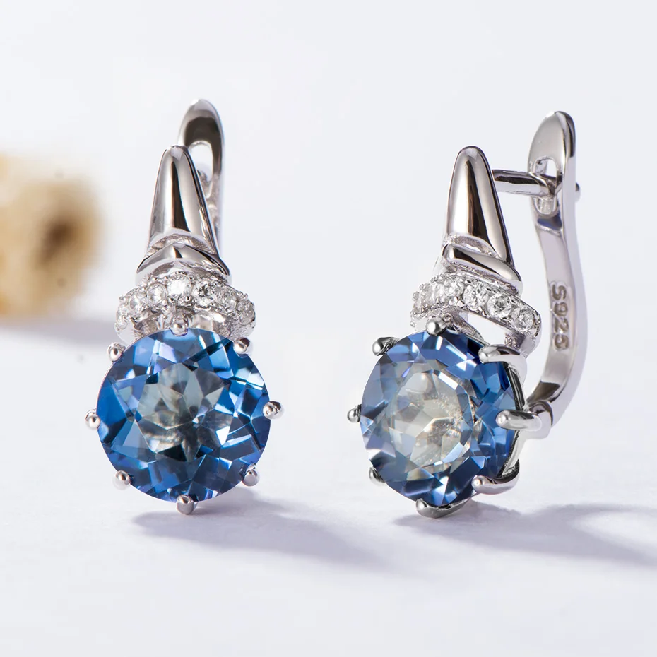 Женские серьги клипсы kuoolit 4 7ct из натурального синего мистического кварца