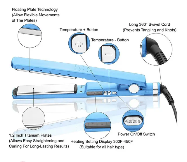 Профессиональный утюжок для волос, плоский утюжок для волос, 11/4 нано титановый 450F, температурный быстрый выпрямитель для волос