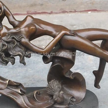 1" Западного ИСКУССТВА Бронзовая скульптура половина лечь красоты женщина и птица красоты