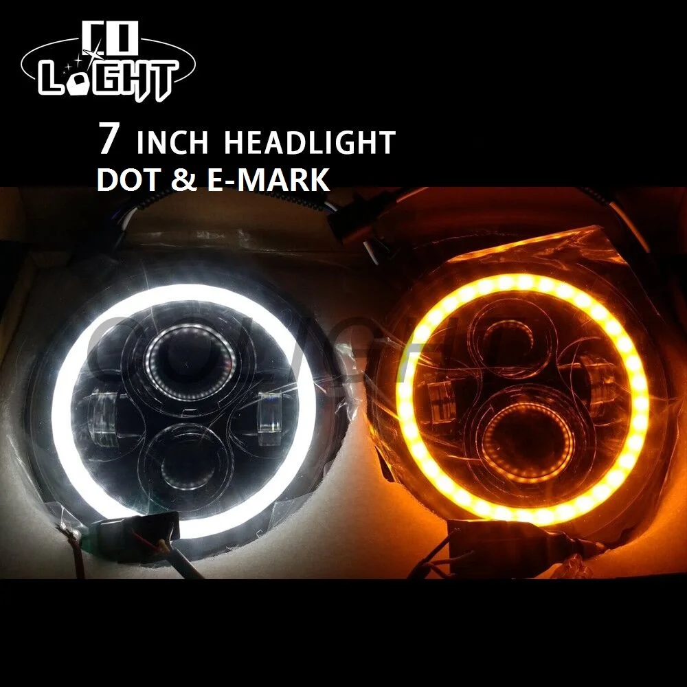 

CO LIGHT Drl Round Headlight with Yellow Angel Eyes Hi-Lo 7'' Angelic Eye 50W 30W 6000K for Jeep Lada Toyota UAZ Moto Auto Car