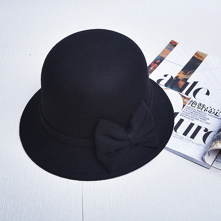 Fedoras Female Hat Cap Women Winter Elegant British Style Soft Wide Brim Imitate Wool Formal Hat Women Vintage Wool Caps