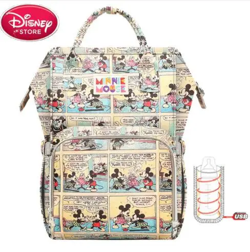 Disney Детская сумка для пеленки для матери USB Отопление Микки и Минни Маус bolsa Мумия средства ухода за кожей будущих мам подгузник коляска сумка большой ёмкость рюкзак - Цвет: color 19