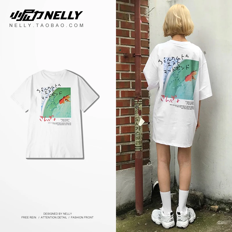

NELLY 2019 Summer High Quality Youth Squid Print Short Sleeve T-Shirt Women Casual Sports Cotton Harajuku Top Tee