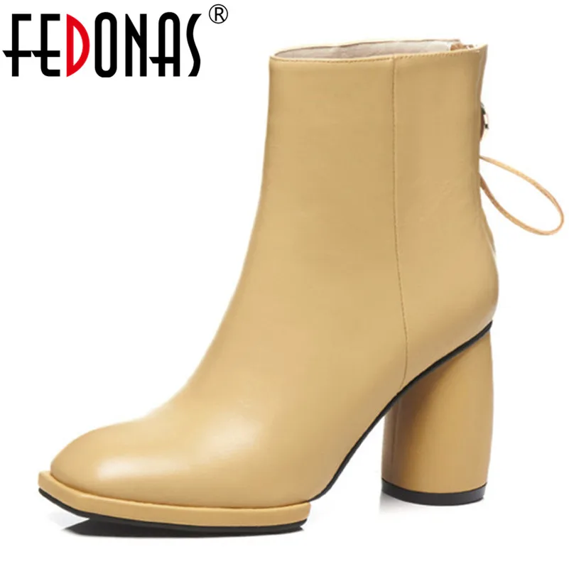

FEDONAS New Women Ankle Boots High Heels Round Toe Autumn Winter Warm Snow Boots Ladies Elegant Prom Office Pumps Basic Boots