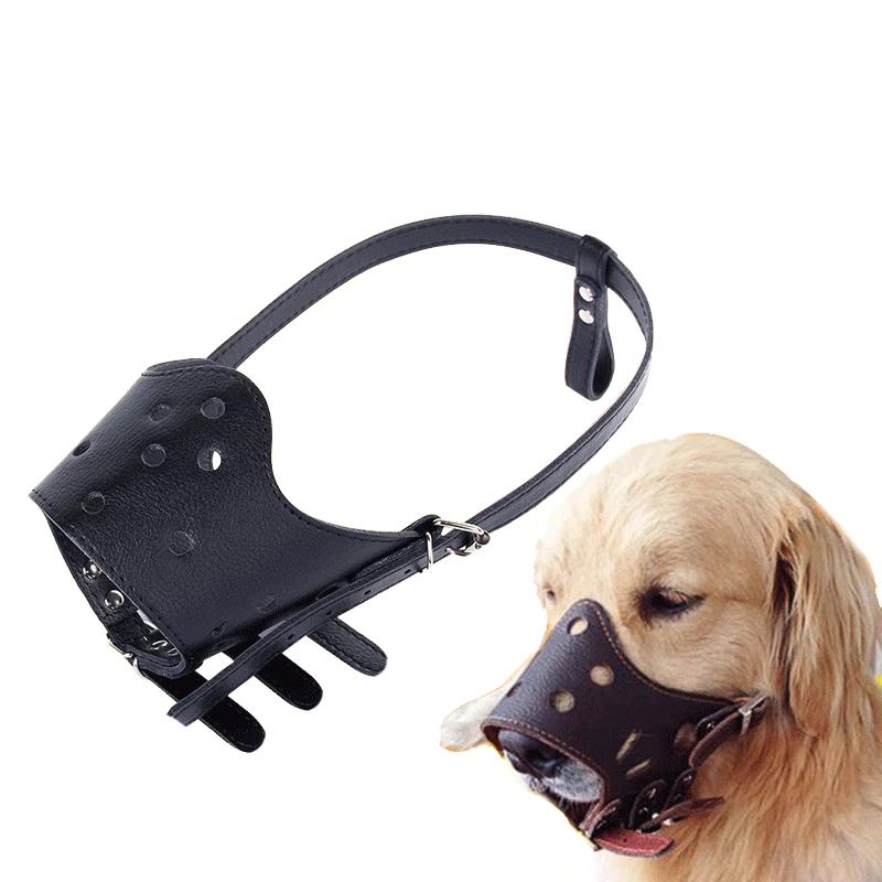 New Soft PU Leather Adjustable Muzzles for Dog Anti Bark Bite Grooming