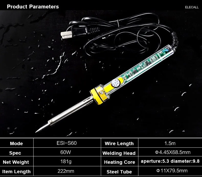 Паяльник утюг ESI-S60 60 Вт Внутренний Нагрев Регулируемая Температура пайки Сварки Электрический Паяльник Инструмент оснащен преобразования плагин