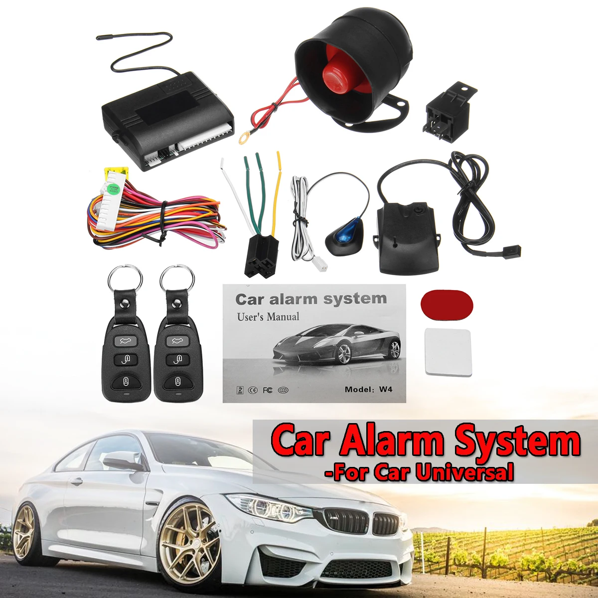 

Universal One Way Car Burglar Protection Alarm Security System Keyless Entry Siren +2 Remote Controller Vehicle Anti-theft Alarm