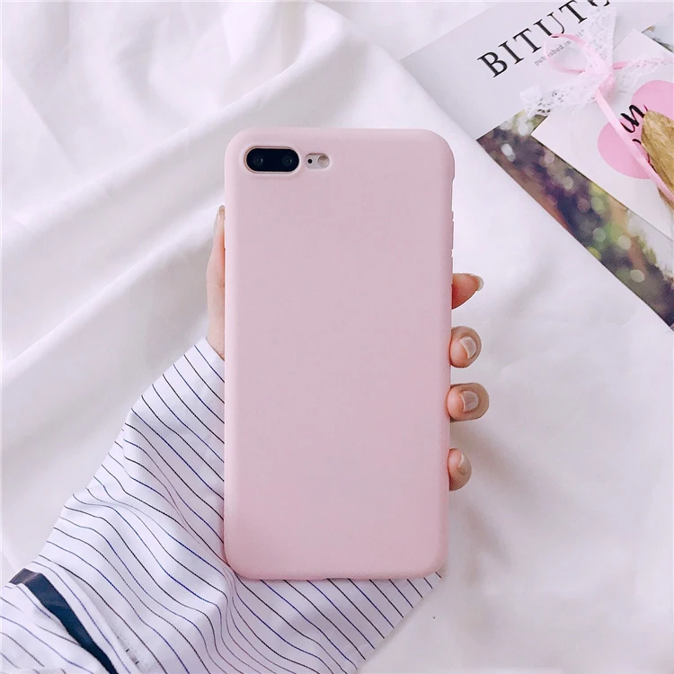 

Cute Girl Simple Pink Case For iPhone 6 6s 7 8 Plus Back Phone Cover Matte Pink Solid color For iPhone X Xs Max Xr Coque Capa