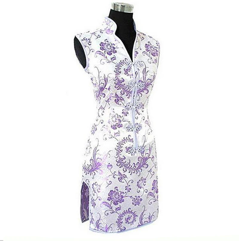 Продвижение Фиолетовый традиционное китайское женское шелковое платье Cheongsam Qipao