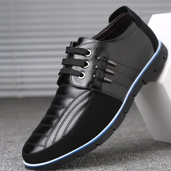 

Spring Autumn Men Leather Casual Shoes Lace-up Flat Fashion Breathable Dress Wedding Working Office Shoes Male Footwear 2019 New