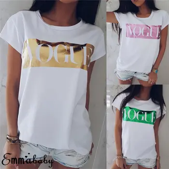 

HIRIGIN Pop Letter TShirt Women VOGUE Printed Tshirt Womens summer Short Sleeve Tee Newest 2019 Style