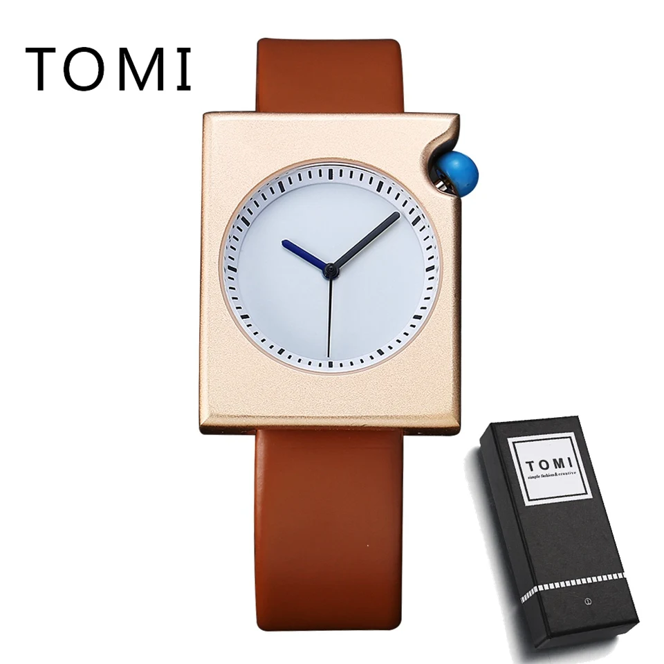 Tomi Brand Men Fashion Leather Casual Sport Square Wristwatches Dress Black Brown Gift Quartz Watch Relogio T002