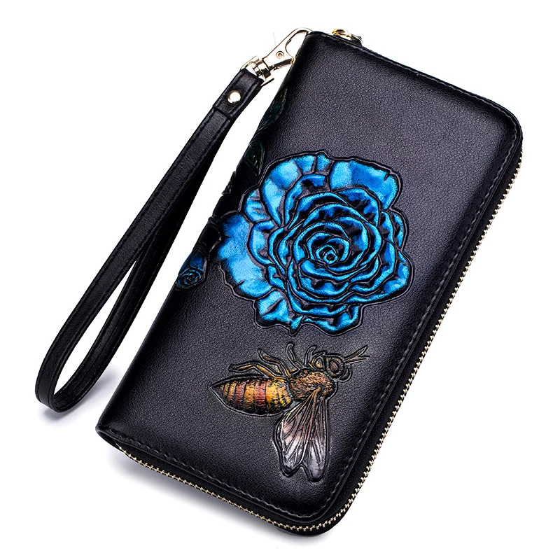 

MELOVO Men's &Women Vintage Genuine Leather Purse Women Long Fold Wallets For Credit Card Ladies Clutch 4107