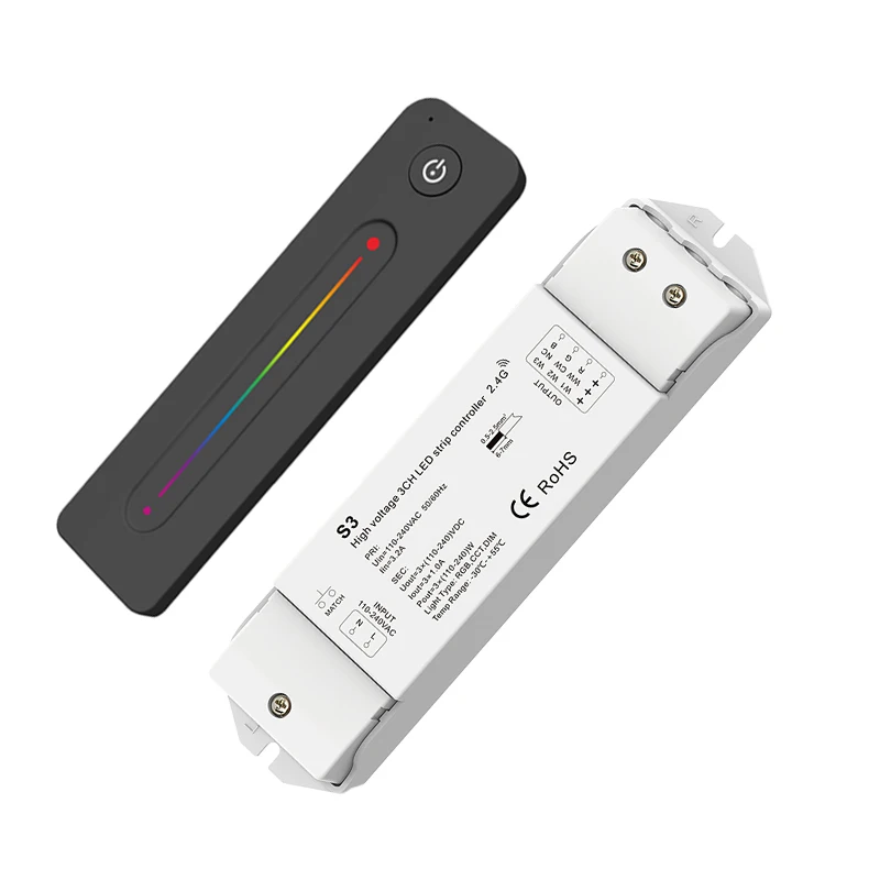 

Led RGB Strip Controller AC 110V-240V Input 2.4G RF Wireless Remote High Voltage RGB Led Strip Controller