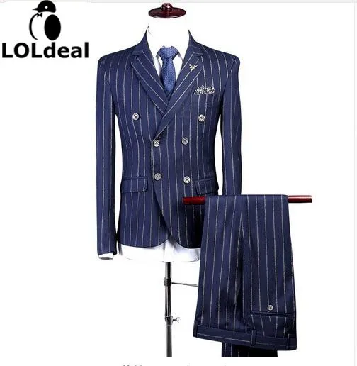 Uomo Doppio Petto Vestito Su Misura Slim Fit Custom Made Gessato Blu Navy  Abiti Da Sposa Per Uomo _ - AliExpress Mobile