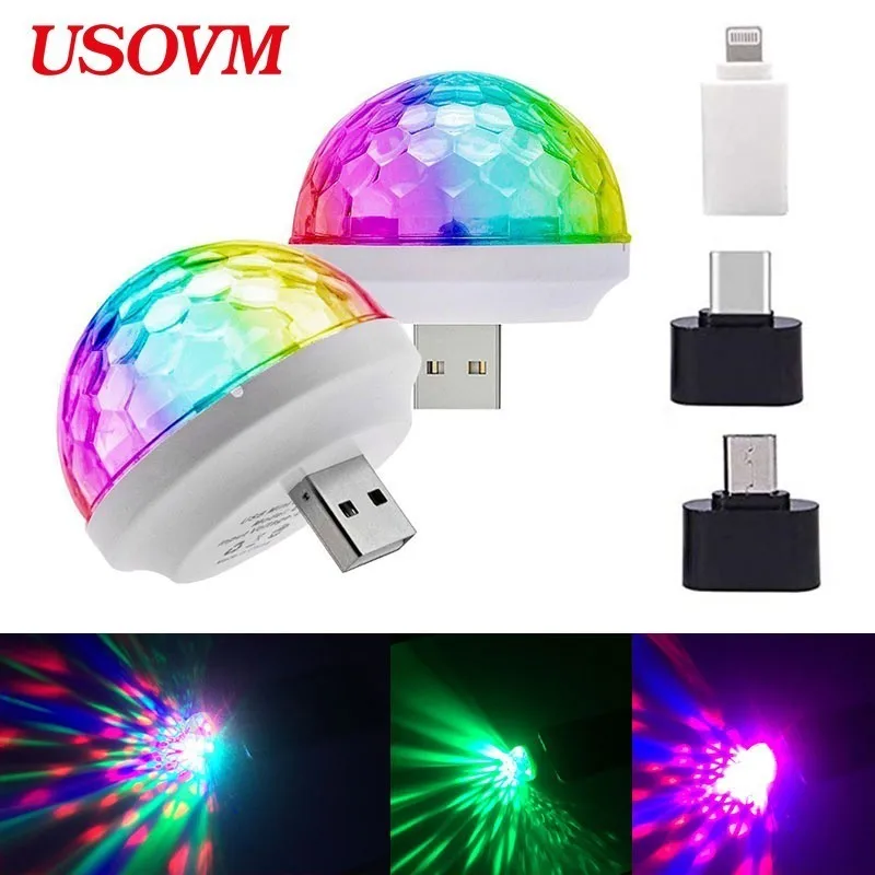 Диско светильник s Mini USB цветной светодиодный ночной Светильник самоходный