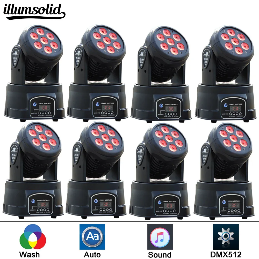 

8pcs High Quality 7X12W Mini Led Wash Light DMX512 LED Moving Head Light RGBW LED Club Dj Disco Stage Lighting KTV