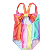 Детский купальник для девочек, купальник из полиэстера, купальный костюм, пляжные полосатые радужные цельные летние купальники, L0520