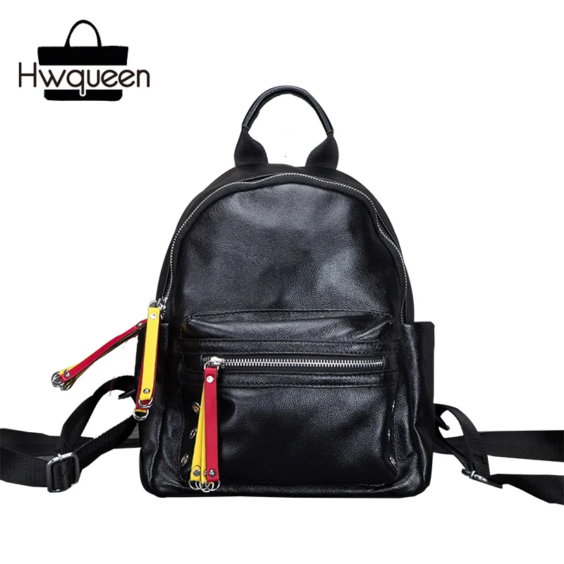 

Japan and Korean Style Designer Genuine Cow Leather Girls Top-handle Backpack Cowhide Women's Black Casual Travel Back pack