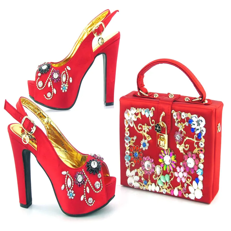 

8281-N2 Special Design New Sandals High Heels Shoes Matching Bag Stones African Woman Pumps And Bag Set Woman's Shoes Online