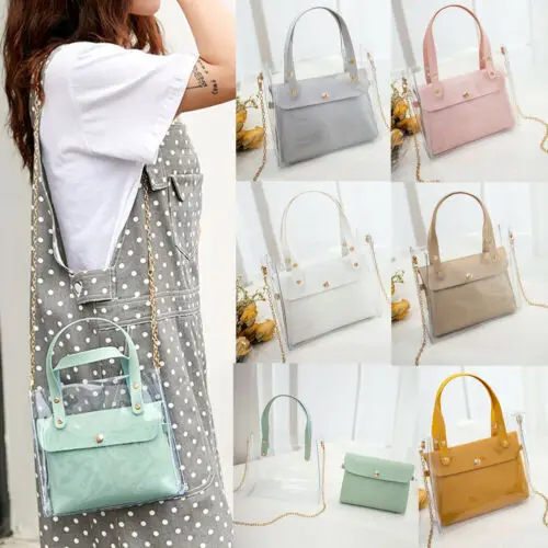 Women Transparent Pvc Clear Jelly Clutch Bag Leather Purse Tote Casual Handbag huismerk kopen in de aanbieding