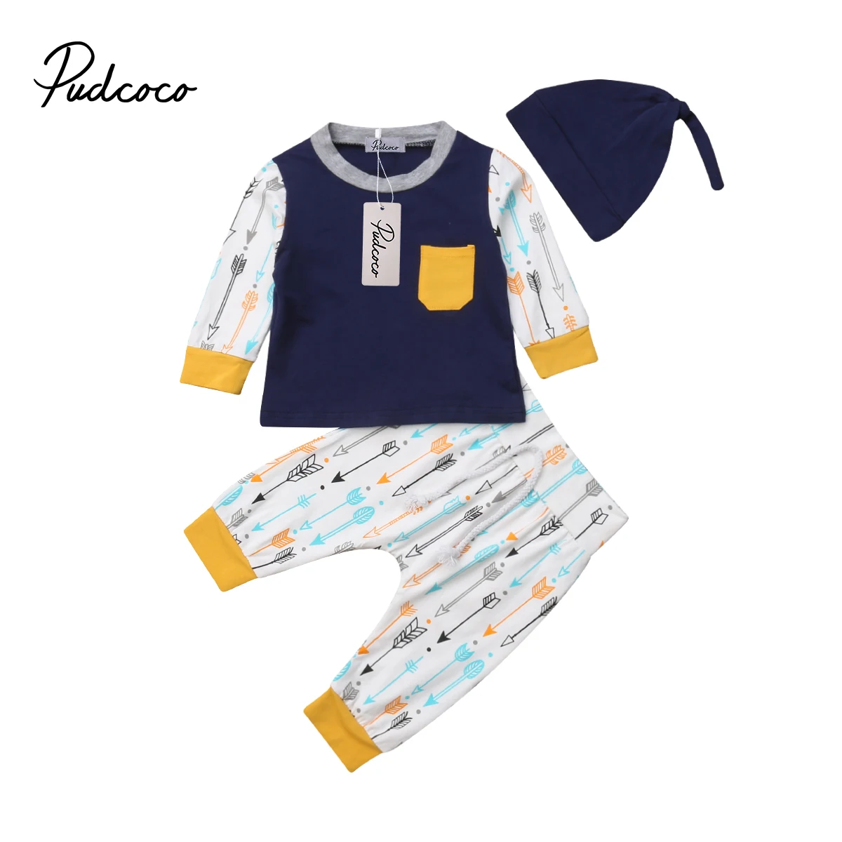 

Pudcoco Summer Toddler Infant Newborn Kids Baby Girls Arrow T-shirt Tops+Pants Leggings +Hat 3Pcs Outfits Clothes Set