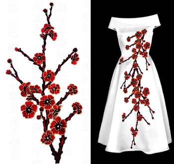 

Branch Plum Blossom Flower Embroidery Patch Fabric Sticker Applique Clothing Iron On Sew On Patch Craft Sewing Repair