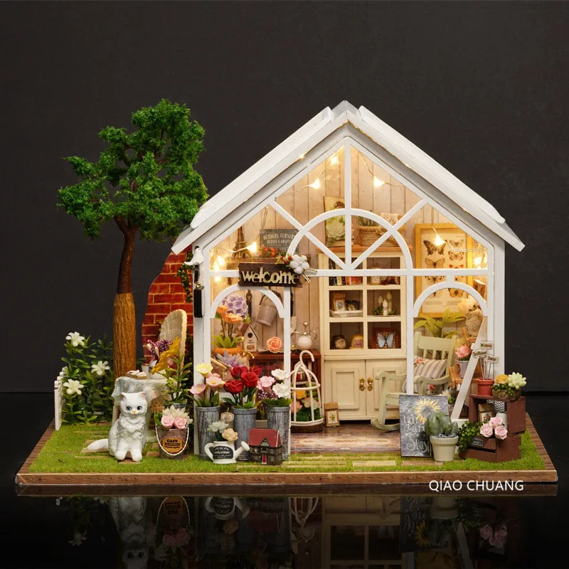 

Diy Manual Assembly Building Model Greenhouse Happiness Villa Creative Educational Wood Cabin Birthday Gift L484