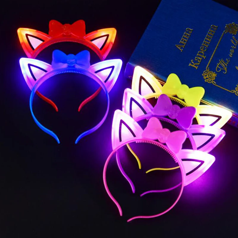 LEDLight UpFlashingLuminousChristmas Headband Cat Ears Blinking Glow Hairbands Halloween Wedding Glow In The Dark Led Toys  (8)