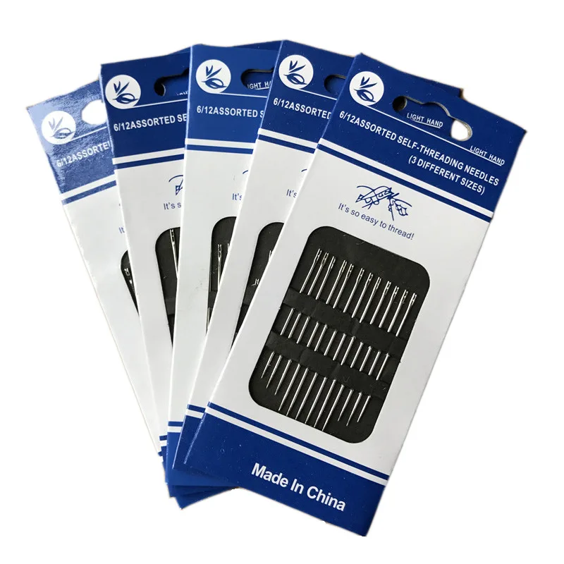 

12Pcs Knitting Needles DIY Handmade Elderly Blind Needle Double Holes 3 Different Size Assorted Self-threading F2814