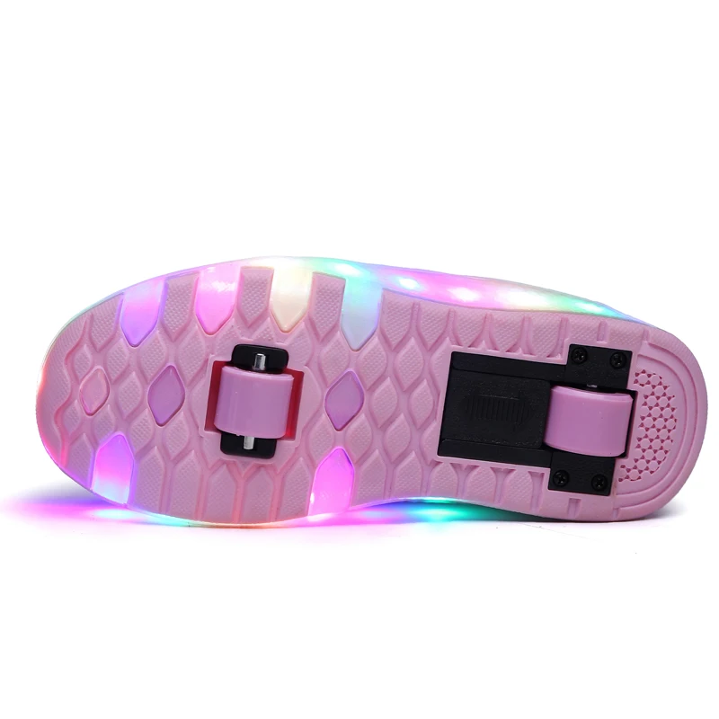  Two Wheels Luminous Sneakers Black Pink Led Light Roller Skate Shoes Children Kids Led Shoes Boys G - 32991801126