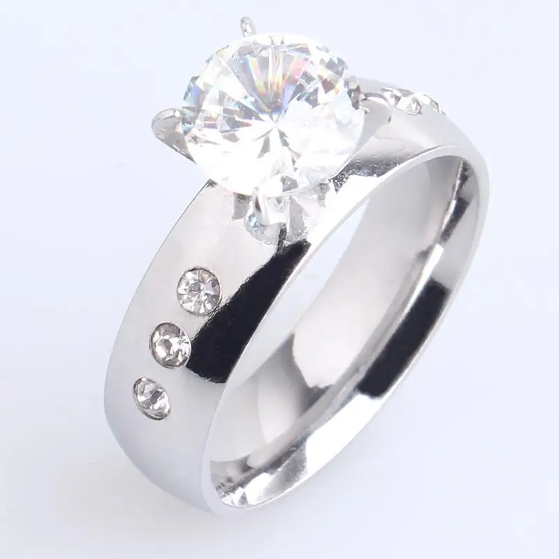 

6mm gold color silver 6 rhinestone zircon 316L Stainless Steel Wedding rings for women men wholesale