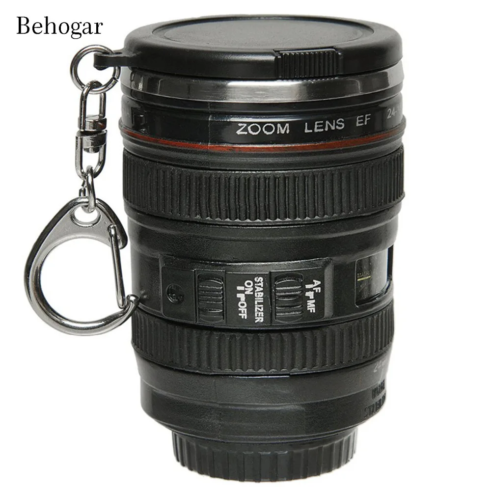 

Behogar Mini Camera Lens Mug Cup 24-105mm 1:1 Coffee Coffe Tea Cup Travel Mug Stainless Steel with Key Chain Keyring Lid Copos