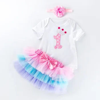 

2019 Summer New 0-2 Years Old Baby Girls Clothes Cotton Short-Sleeved one-piece Tops + Cake Mesh Dress Holiday Suit Dress