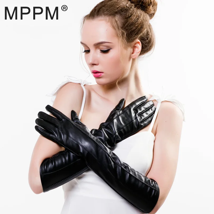 Модные перчатки MPPM из натуральной овчины женские зимние кожи черные высокого