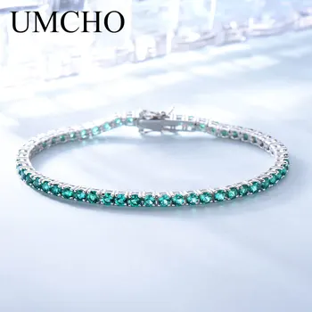 

UMCHO 8.1ct Luxury Emerald Bracelets for Women 925 Sterling Silver Bracelet Birthstone Romantic Wedding Green Gemstone Jewelry
