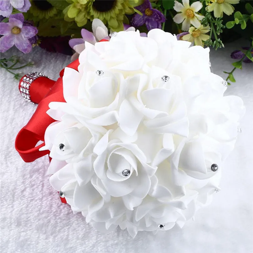 New Crystal Roses Pearl Bridesmaid Wedding Bouquet Wedding Bridal Artificial Silk Flowers Wedding Mariage Hand Flower #3d13 (6)