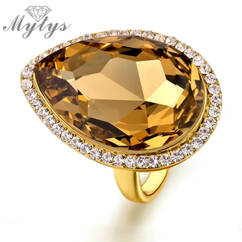 

Mytys Yellow Bezel Sett AAA Level Crystal Ring Yellow Brown Oval Hear Shape Ring R546