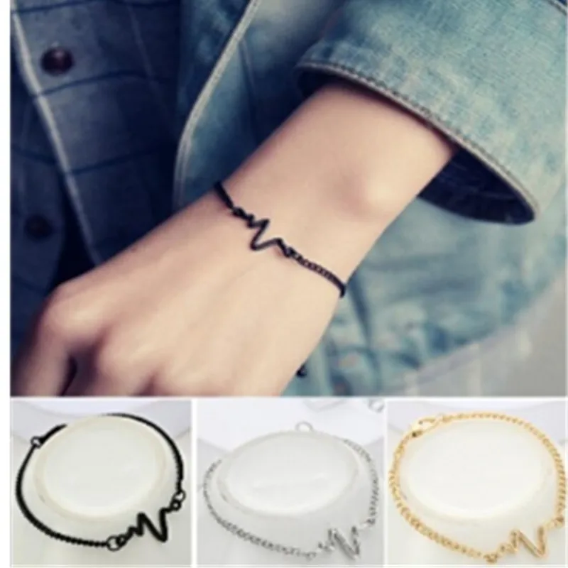 

New Listing Fashion Personality Simple Ecg Design Ray Diagram Bracelet Frequency Beat Bracelet 1 Love Heart Heart Beat Bracelet