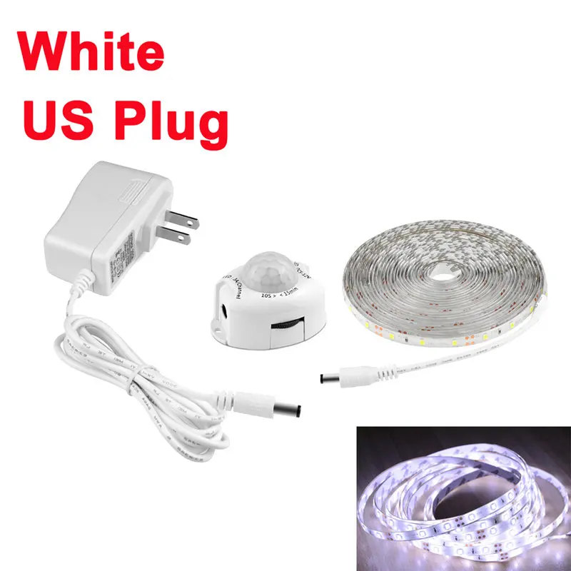 США, ЕС, PIR датчик движения, кухонная световая лента, 12 В, светодиодный ночник, ИК-лента для обнаружения движения тела, лампа, коридор, кровать шкаф - Испускаемый цвет: US Plug White