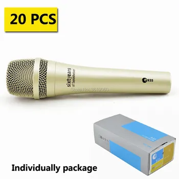 

Free shipping, 20pcs whole sale ,e935 sixtyear chrome color wired dynamic cardioid professional vocal sennheisertype microphone