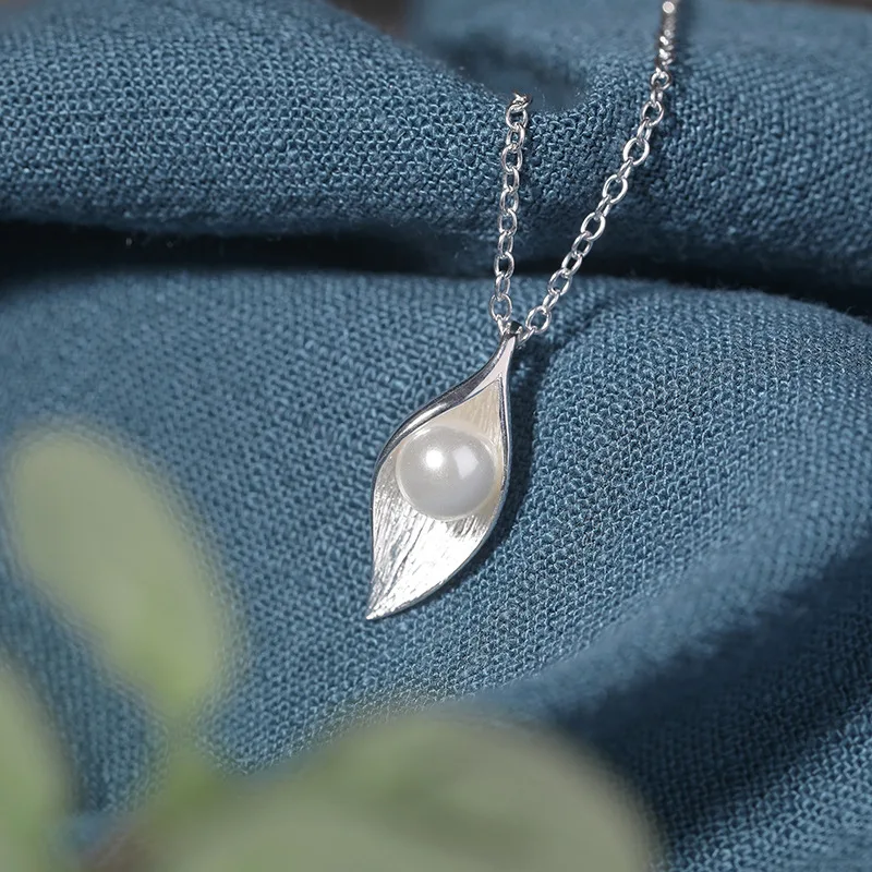 

Top quality Silver Leaf Ginkgo Necklaces Pendants For Women Gift Simulated Pearl Necklace 925 Sterling Jewelry