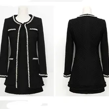 Женские костюмы для подиума, модные дизайнерские Элегантные офисный женский формальный твидовый Блейзер, пиджак, белый черный бисер, комплект из 2 предметов