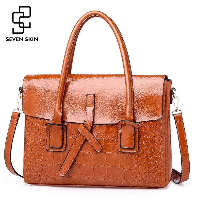 

SEVEN SKIN Quality Leather Women Handbags Large Shoulder Bag for Female Crocodile Pattern Messenger Bag Ladies' Office Briefcase